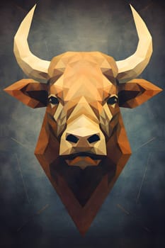 Abstract illustration: Abstract polygonal bull head on dark background, low poly style illustration