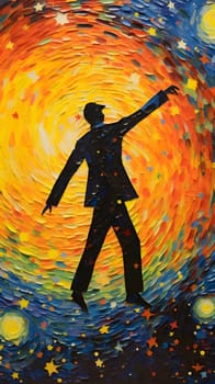 Abstract illustration: Abstract oil painting of a silhouette of a man in the rays of the sun