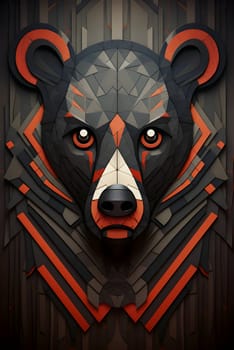 Abstract illustration: Grizzly bear head on wooden background. Vector illustration.