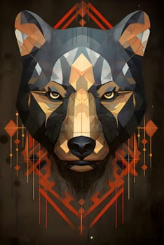 Abstract illustration: Vector illustration of a wolf head on a dark background with geometric elements.