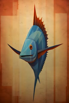 Abstract illustration: Illustration of a blue fish on a grunge background, with space for text