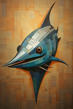 Abstract illustration: Illustration of a stylized blue marlin fish on a wooden background