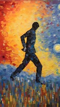 Abstract illustration: Abstract painting of a man running in a colorful background. Contemporary art.