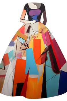 Abstract illustration: Fashion model with colorful dress, on white background. Isolated