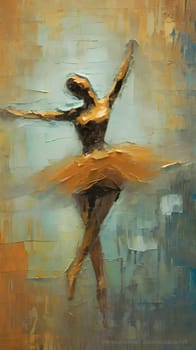 Abstract illustration: Ballet dancer in a black tutu. Oil painting on canvas.