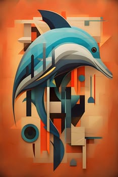 Abstract illustration: Abstract colorful background with dolphin and geometric elements. Vector Illustration.