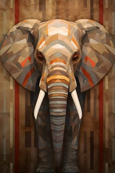 Abstract illustration: Elephant head on abstract background with geometric pattern. 3d illustration