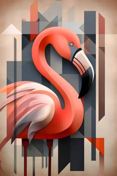 Abstract illustration: Flamingo on abstract background with geometric elements. Vector illustration.