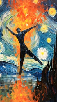 Abstract illustration: Digital painting of a Ballet dancer in the background of the night sky