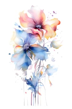 Abstract illustration: Blue and pink watercolor flowers. Handmade. Vector illustration.