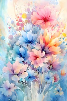 Abstract illustration: Watercolor floral background with hydrangea and hibiscus flowers