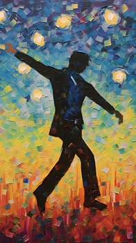 Abstract illustration: Artistic oil painting of a man dancing in a night club.