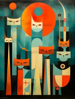 Abstract illustration: abstract colorful cats on grunge background - illustration for your design