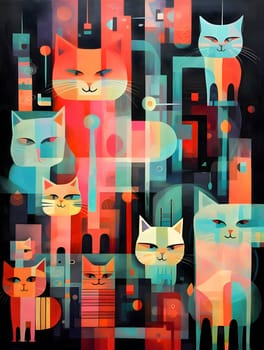 Abstract illustration: Abstract colorful background with cats. Can be used for wallpaper, pattern fills, web page background,surface textures.