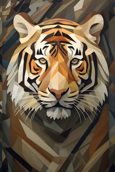 Abstract illustration: Tiger head in low poly style. Geometric background. Vector illustration.