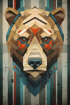 Abstract illustration: Low poly illustration of a bear head on textured grunge background