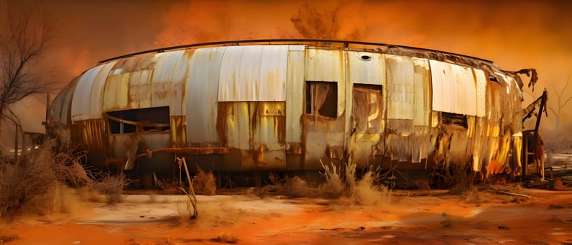 Abstract illustration: Abandoned rusted car in the desert, 3d render