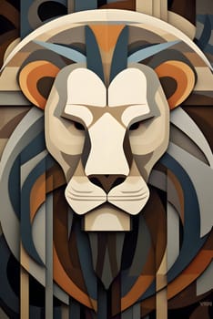 Abstract illustration: Lion head on the background of geometric shapes. Vector illustration.