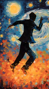 Abstract illustration: illustration of a silhouette of a man dancing on an abstract background