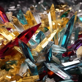Abstract illustration: Multicolored glass crystals on a black background close-up.