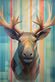 Abstract illustration: Deer head with big antlers on abstract background. Vector illustration.