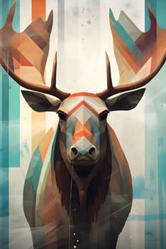 Abstract illustration: Digital Painting of a Bull Elk with Abstract Geometric Shapes.