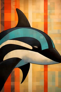 Abstract illustration: Illustration of a beautiful killer whale in a colorful abstract background.