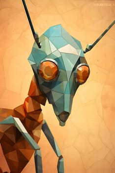 Abstract illustration: Digital illustration of an ant in low polygonal style. Abstract background.