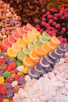 Traditional Turkish Delights displaying for sale at market .