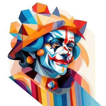 Abstract image of a clown in bright vector pop art style. Template for poster, sticker, t-shirt print, etc. Template for poster, sticker, t-shirt print, etc.