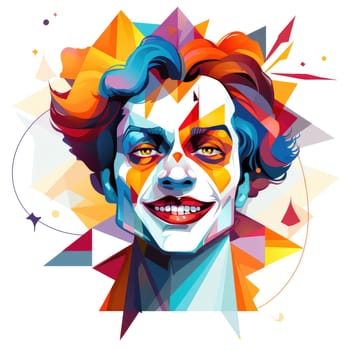 Abstract image of a clown in bright vector pop art style. Template for poster, sticker, t-shirt print, etc. Template for poster, sticker, t-shirt print, etc.