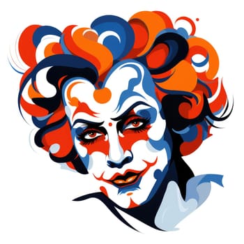 Abstract image of a clown in bright vector pop art style. Template for poster, sticker, t-shirt print, etc. Template for poster, sticker, t-shirt print, etc.