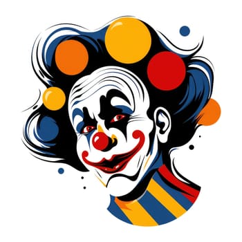 Abstract image of a clown in bright vector pop art style. Template for poster, sticker, t-shirt print, etc. Template for poster, sticker, t-shirt print, etc.