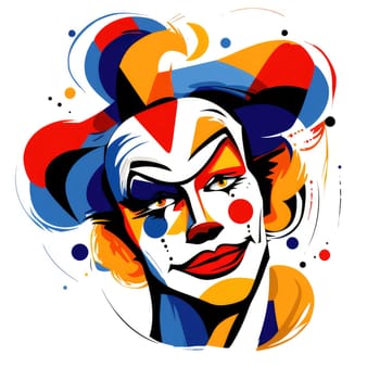 Abstract image of a clown in bright vector pop art style. Template for poster, sticker, t-shirt print, etc. Template for poster, sticker, t-shirt print, etc.