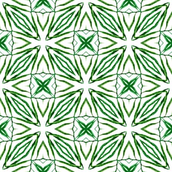 Textile ready likable print, swimwear fabric, wallpaper, wrapping. Green sightly boho chic summer design. Tiled watercolor background. Hand painted tiled watercolor border.