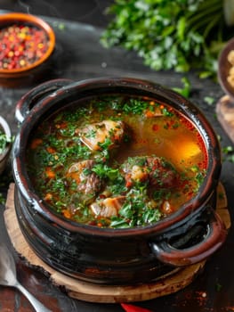 Armenian khash, a traditional winter soup made from beef or lamb feet, simmered in a large pot. This rich and nourishing dish is a cherished part of the cultural heritage of Armenia