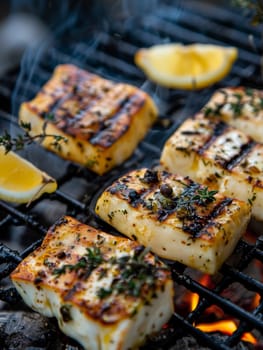 Authentic Cypriot halloumi cheese, grilled to perfection and served with fresh lemon wedges and a drizzle of fragrant olive oil - a mouthwatering representation of the rich culinary traditions