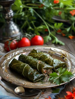 Traditional Armenian dolma made with stuffed grape leaves filled with a savory mixture of minced meat, rice, and aromatic herbs. This classic Mediterranean dish is a delightful representation