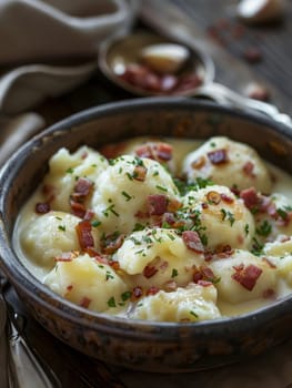 Traditional Slovakian bryndzove halusky featuring potato dumplings smothered in rich sheep's cheese and crispy bacon. This beloved comfort food dish showcases the comforting and authentic flavors