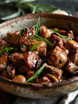 Authentic Filipino adobo, featuring chicken and pork simmered in a savory blend of soy sauce, vinegar, and garlic - a comforting, flavorful dish that captures the essence of Filipino cuisine