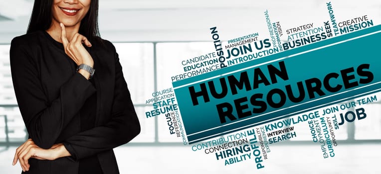 Human Resources Recruitment and People Networking Concept. Modern graphic interface showing professional employee hiring and headhunter seeking interview candidate for future manpower. uds