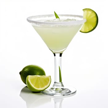 Margarita Cocktail Day with Lemon Lime and Mint Leaves. Coctail Day with Lemon on White Background.