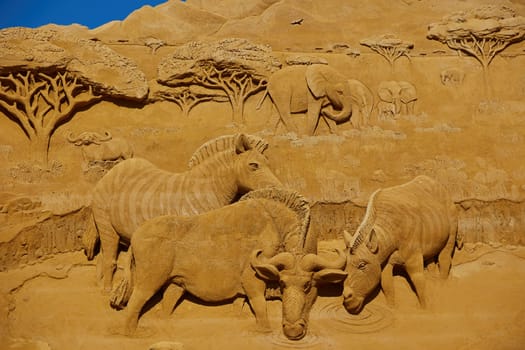 Sondervig, Denmark, May 11, 2024: International Sand Sculpture Festival