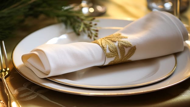 Christmas table decor, holiday tablescape and dinner table setting, formal event decoration for New Year, family celebration, English country and home styling inspiration