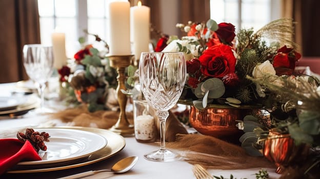 Table decor, holiday tablescape and formal dinner table setting for Christmas, holidays and event celebration, English country decoration and home styling inspiration