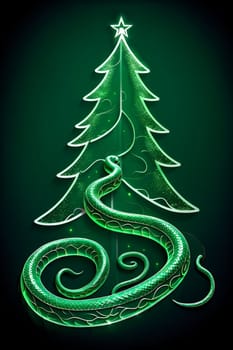green fir tree and snake on green background .