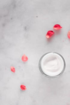 luxe face cream and rose petals - cosmetics with flowers styled beauty concept, elegant visuals