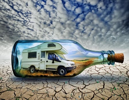 RV camper in a bottle, bottle camper