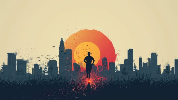 Colorful running marathon poster, Runners, Sport colorful poster illustration.