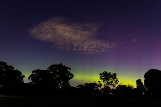 MELBOURNE, AUSTRALIA - MAY 12: Increased solar activity results in the rare Aurora Australis being visible in southerly areas of Australia. This image taken from Macleod in suburban Melbourne, Australia on May 12th 2024.